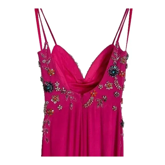 Mac Duggal 42006 Pink Jersey Maxi Gown‎ Stretch Floral Crystal Embellished - Picture 4 of 5